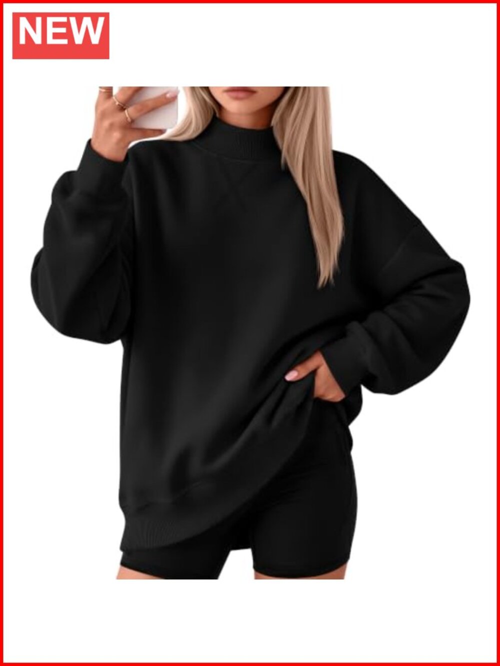 Women Oversized Mock Neck Sweatshirt 100% Polyester Drop Shoulder Long Sleeve